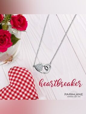 Park Lane HEARTBREAKER Heart Clasp Silver Necklace Micro Pave CZ’s NWT Retired
